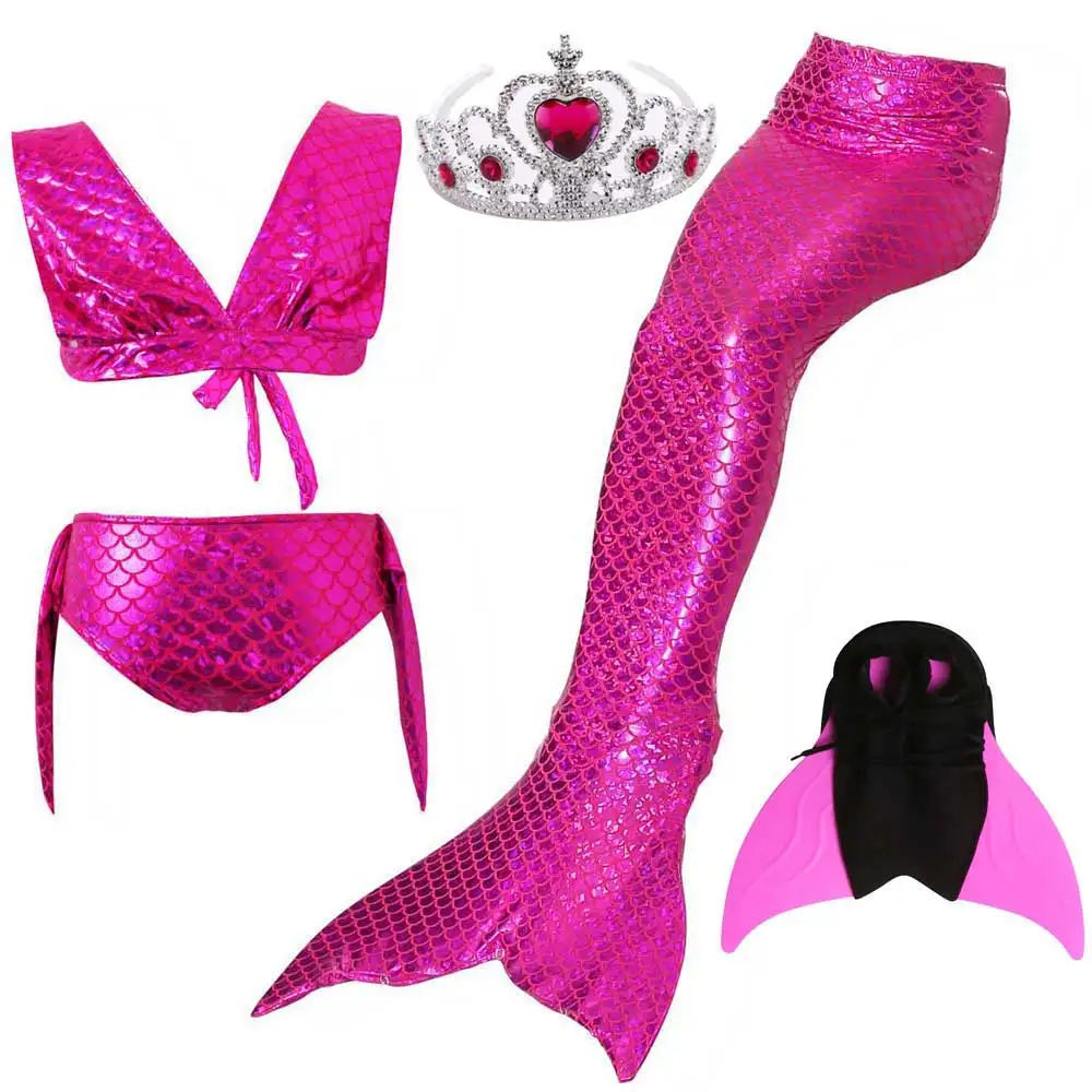 Girls Walkable And Swimmable Mermaid Tail Swimsuit Cosplay Costume Kids Children Bikini And Sparkle Mermaid Swimtail - Цвет: 5pcs Cosplay Set 5