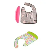 2pcs Adult Bib Elder Eating Bib Clothing Protector with Bottom Food Catcher Pocket Reusable Pink/Green