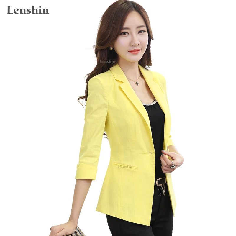 Lenshin Linen Breathable Jacket women Clothing Summer Wear Female Casual Coat Half Sleeve Yellow