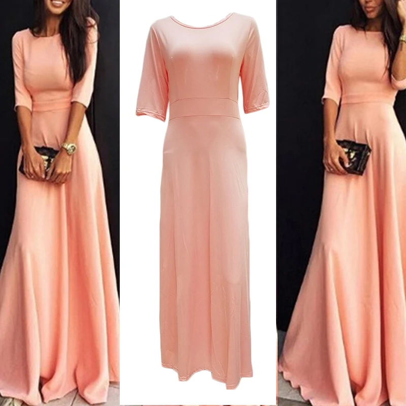 Pink long sleeve maxi dress prom