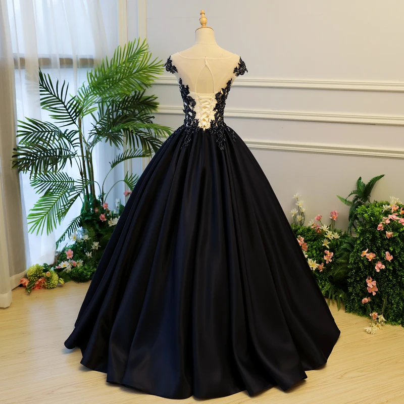 Черное пышное атласное платье с кружевом Vestido De Quinceanera элегантное платье для 15 лет 16 платьев