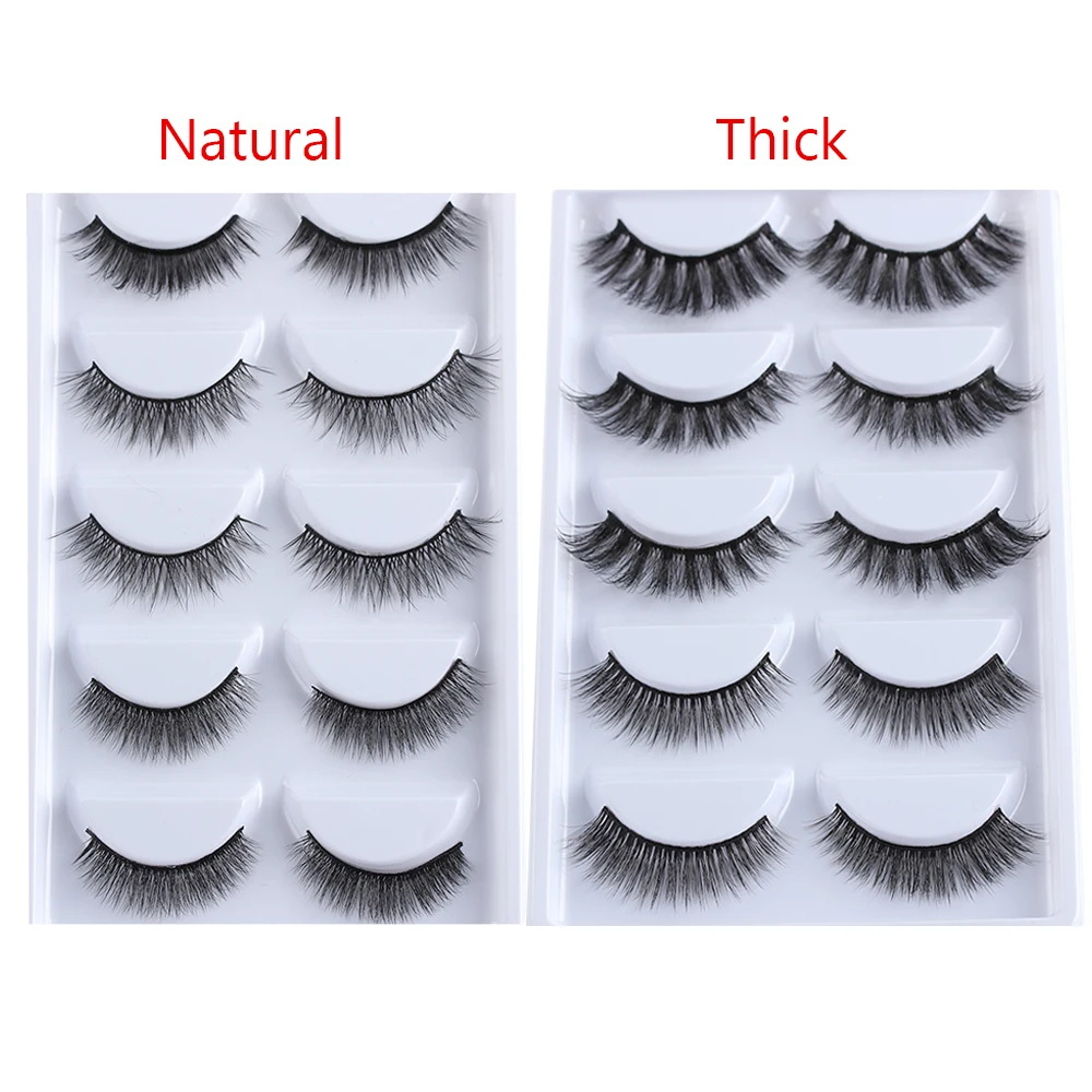 

New 5 Pairs Multi-pack Mink Hair False Eyelashes Extension Tools Natural Thick Long Lasting Lashes Wipsy Makeup Tools Kit