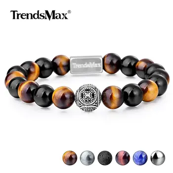 

10MM Mixed A Yellow Tiger Eye & Onyx Beaded Bracelet Natural Stone 925 Sterling Silver Women Men Jewelry Drop Shipping TBB009