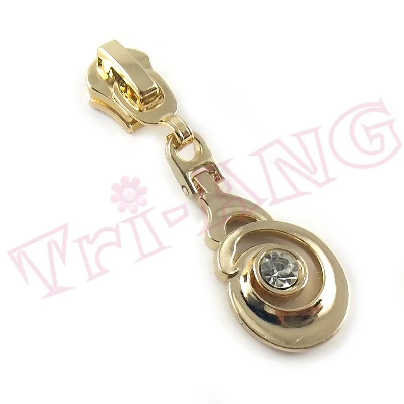 

20pcs/lot, Gold Spindrift Shape Rhinestone 5# Metal Zipper Slider