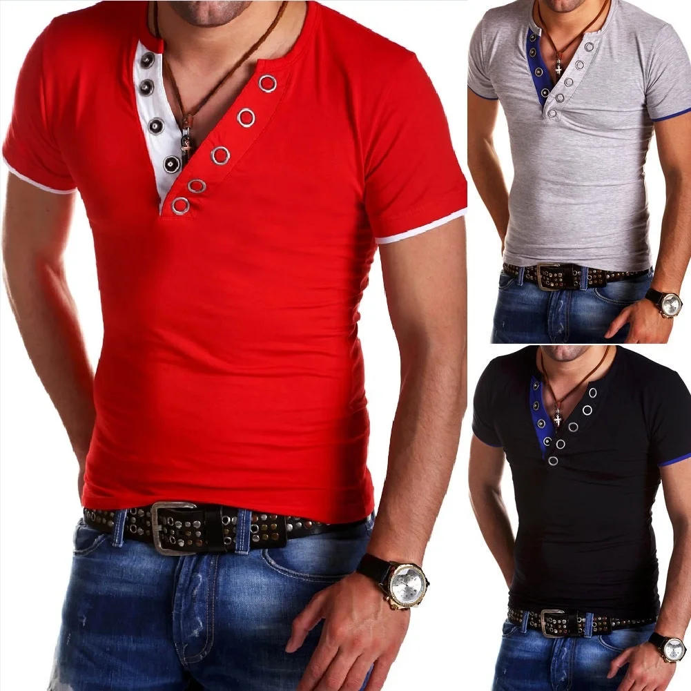

ZOGAA 2019 Summer T Shirt Men Button V Neck Short Sleeve T-shirt Fashion Hit 5 Color Slim Fit Brand Tops Casual Fitness Tshirt