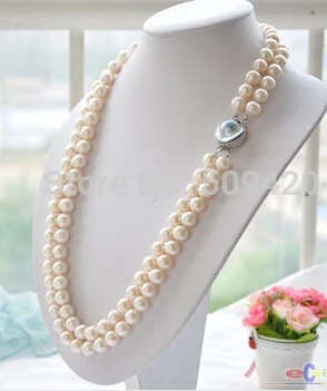

Free shipping >>@ +>2row 22" 12mm white round white PEARL necklace mabe