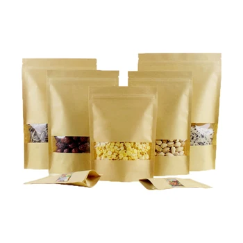 

10 pcs small size bag Brown Kraft Paper Self-sealing with window Bags customizable Packaging reusable bag candy tea nut cereal