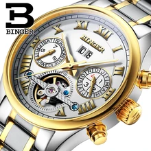Швейцария БИНГЕР часы мужчины luxury brand Tourbillon сапфир световой несколько функций Механические Наручные Часы B8602-6