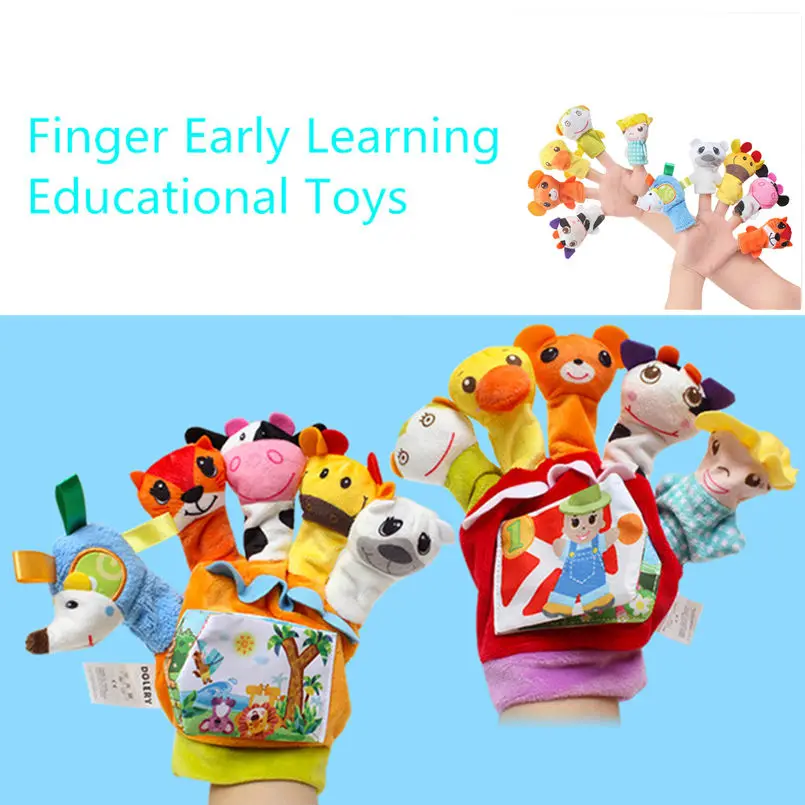 Мультяшные животные бархатные пальчиковые игрушки пальчиковые куклы детские тканевые Развивающие игрушки для детей 13-24 месяцев