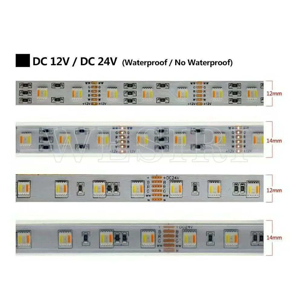 5 м RGBCCT 5в1 Светодиодная лента RGB+ белый+ теплый белый 5050 SMD двойная белая Температура регулируемая светодиодная лента 12 мм PCB DC12V/24 В