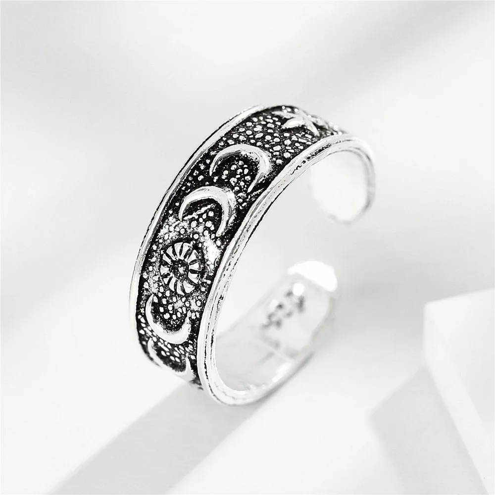 moon stars Rings 100% Sterling 925 silver Jewelry Vintage Adjustable rings for women gift