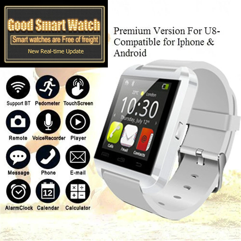 

2019 Smartwatch Bluetooth Smart Watch U8 For iPhone IOS Android Smart Phone Wear Clock Wearable Device Smartwatch for Women Men