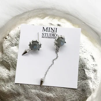 

New Fashion s925 pure silver stone spectrum rivet earrings adorn tassel earrings Real Silver earrings