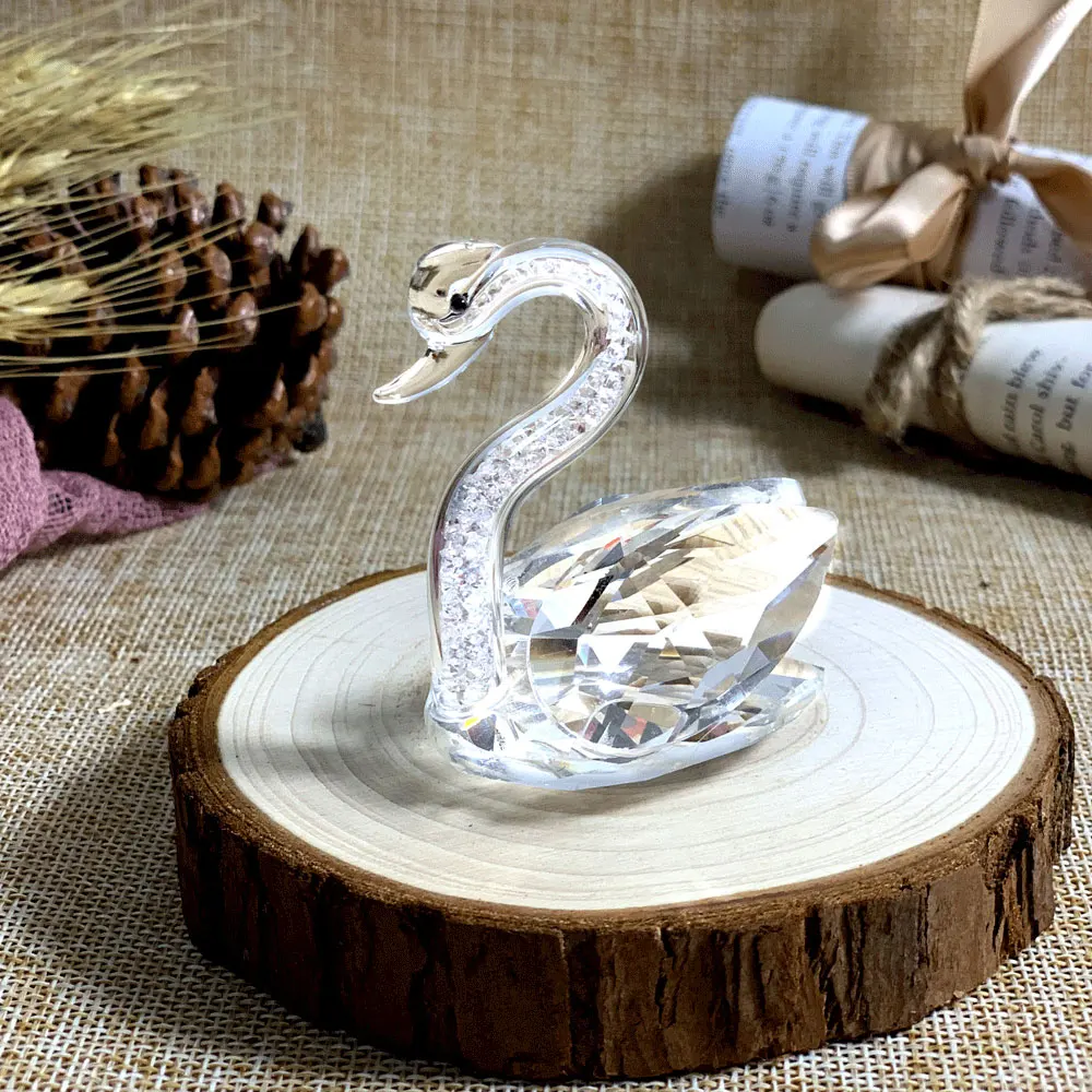 5 Colors Cute Swan Crystal Figurines Glass Ornament Collection Diamond Swan Animal Paperweight Table Craft Home Decor Kids Gifts