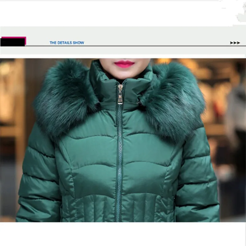 AILOOGE новое зимнее пальто Женская мода Большой размер на молнии утолщение тяжелый меховой воротник Длинная одежда с хлопковой подкладкой 5 цветов