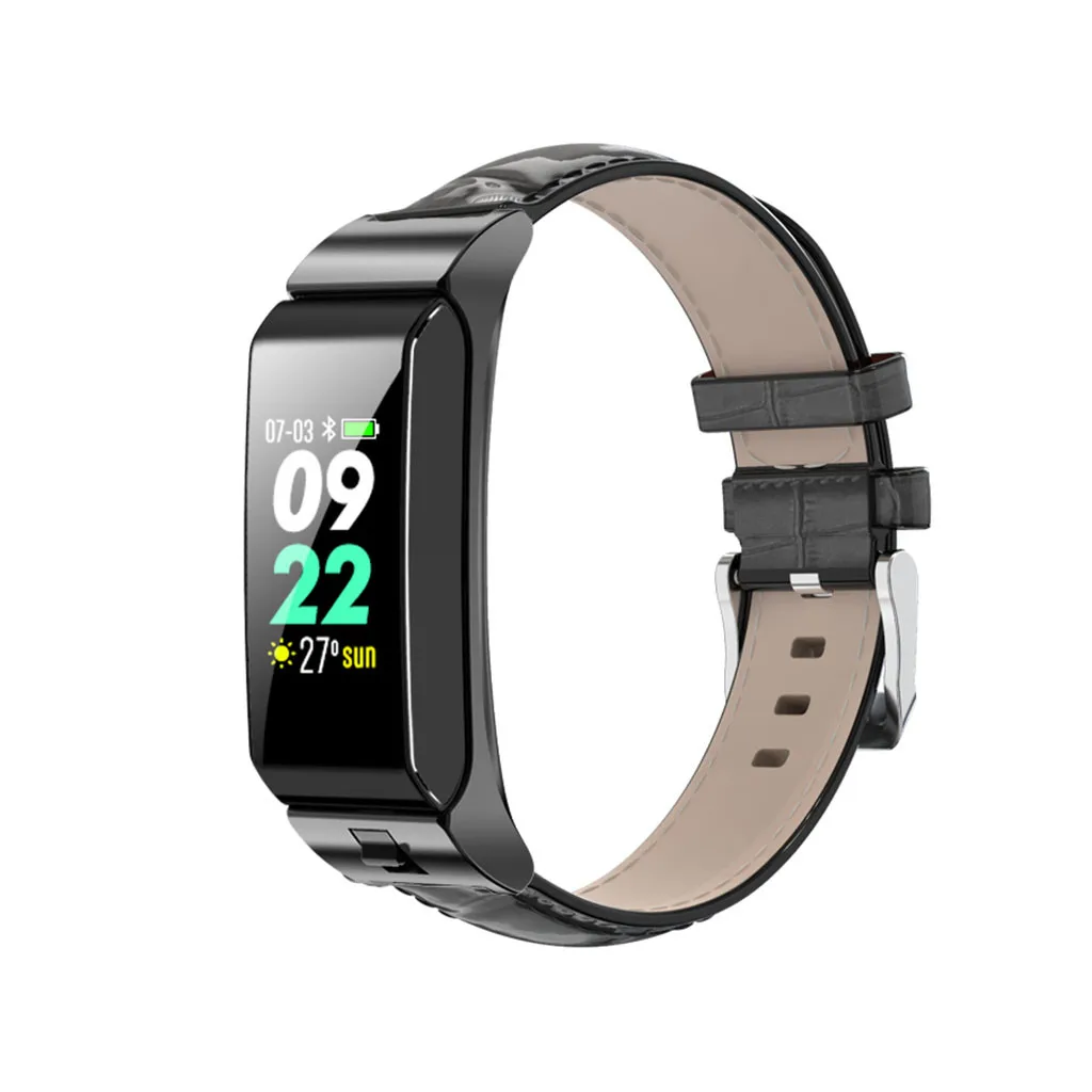 

Fitness Tracker Blood Pressure Heart Rate Monitor Fine steel&Leather Smart Watch Sports Bracelet