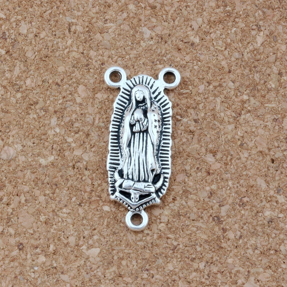

20pcs/ lots OLR Lady of Guadalupe Triangular 3-Strand Charm Spacer End Connector 14x30.5mm Antique Silver Jewelry F-60