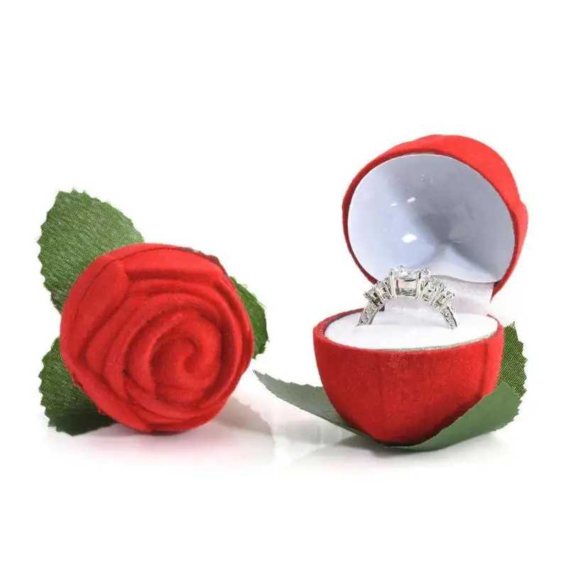 1pc Romantic Rose Gift Flower Flocking Ring Box Holder Wedding Propose Engagement Valentine Day Gift Packing Jewelry Case 1pc Romantic Rose Gift Flower Flocking Ring Box Holder Wedding Propose Engagement Valentine Day Gift Packing Jewelry Case