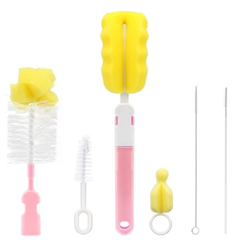 

6PC/Set New Infant Bottle Brush Cleaner Kit Cleaning Brush Set Sponge Cups Sports Nursing Bottle Baby Nipple Straws