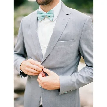 

2018 Wedding Suits For Men Light Gray costume homme Custom Made Grey terno masculino suit 2 Button Notch Lapel Pale mens Suits