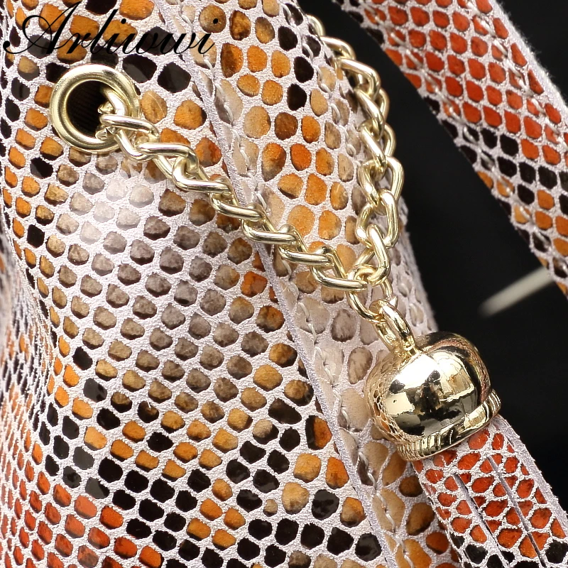  Arliwwi Real Leather Woman Snake Skin Hand Bags Luxury Designer 2 tone Colors Ladies Fashion Should - 32963084009