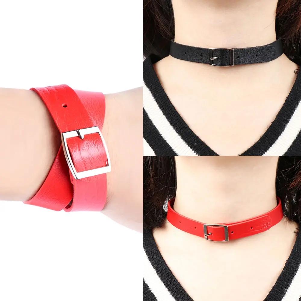 

Punk Gothic Leather Studded Choker Necklace Vintage Charm Round Collar Necklaces Trendy Sexy Belt Style