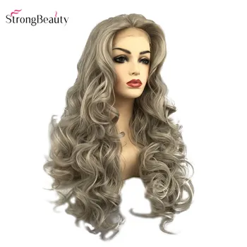 

StrongBeauty Silver gray Lace Front Wigs for black women Long Wavy Hair Synthetic Wig 24"