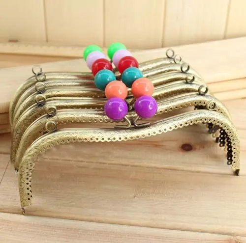 

C46 colorful candy bead DIY Coin Purse Frames M-shaped 20cm embossing antique brass lovely big Kiss Clasp sewing Handbag