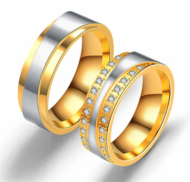 Gold Color Wedding band Couple Rings Men Alliance Anel Anillos Bague Eheringe Jewelry Engagement Rings for Women