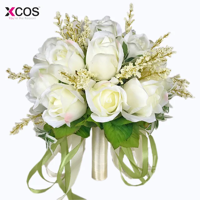 XCOS Свадебный букет высокого качества цвета слоновой кости Роза бросок Свадебные 18 цветов букет невесты - Цвет: As Pic