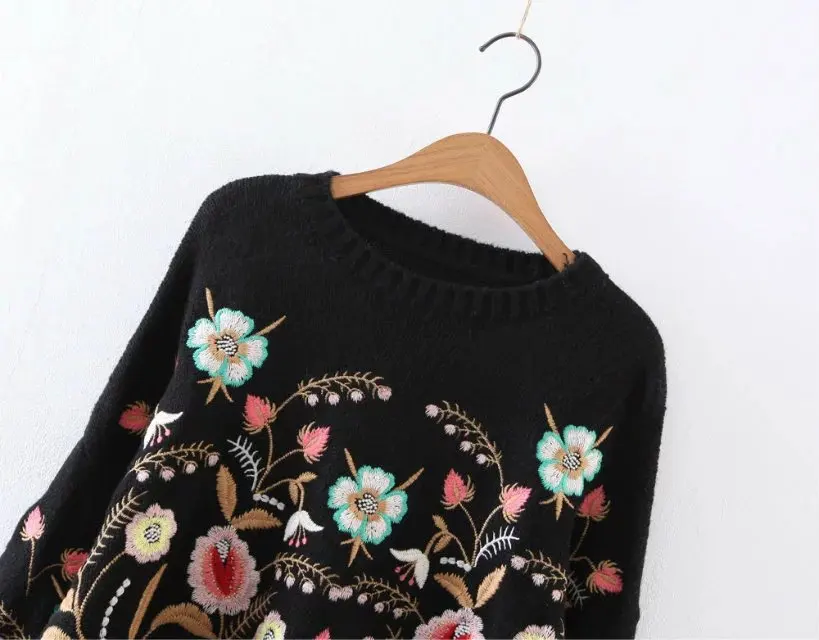 Осенне-зимний свитер, Модный пуловер с цветочной вышивкой, уличная одежда, свитера