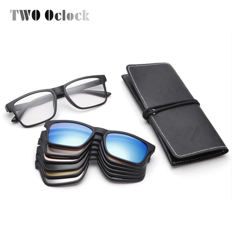 

TWO Oclock Magnetic Sunglasses Men Polarized Women Clip On Glasses Square Optic Myopia Spectacle Frames 6 In 1 Eyeglass A2202