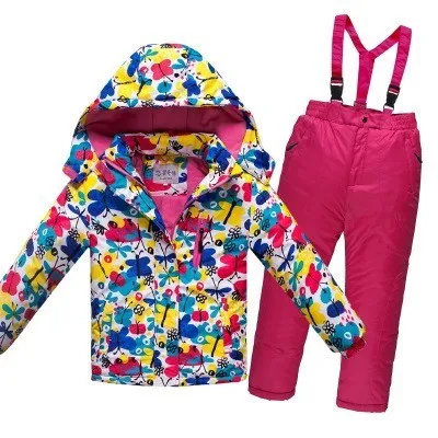 Детские лыжные костюмы; комплект зимней одежды для мальчиков и девочек; ветрозащитная Водонепроницаемая теплая верхняя одежда; Комплект из хлопковой лыжной куртки и штанов - Цвет: as pic