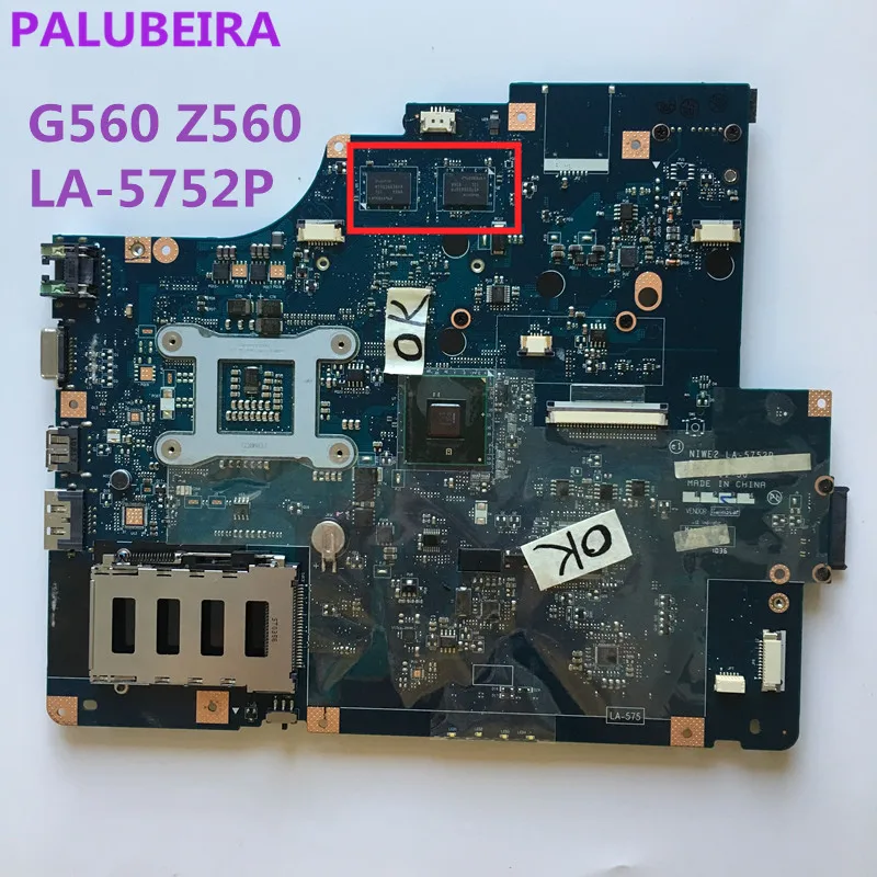 PALUBEIRA для lenovo G560 Z560 материнская плата для ноутбука NIWE2 LA-5752P 11S69034707 HM55 VRAM 1 гб тестирование работы