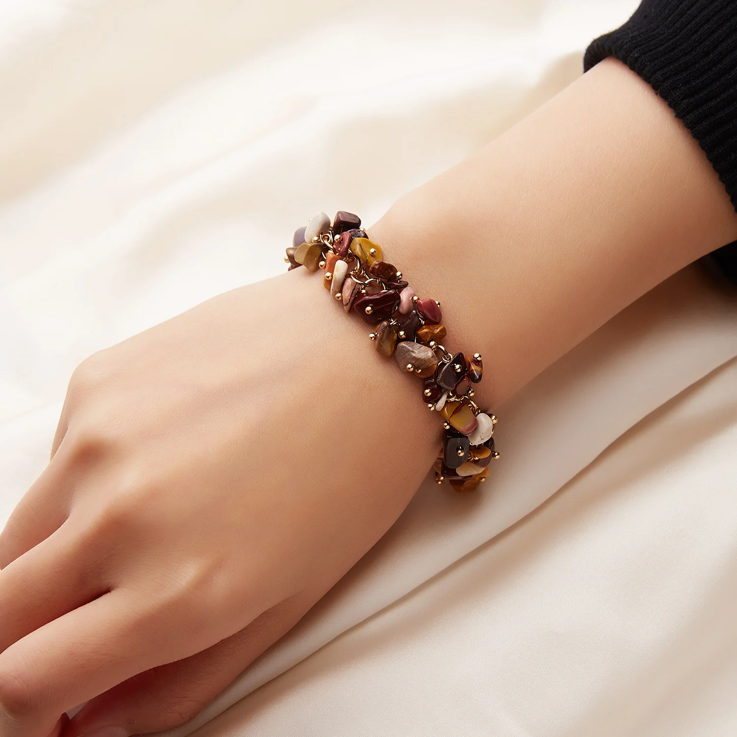 

Rinhoo 1pc Handmade Trendy Popular Colorful Irregular Natural Crystal Gravel Link Chain Charm Bracelet For Women's Gift