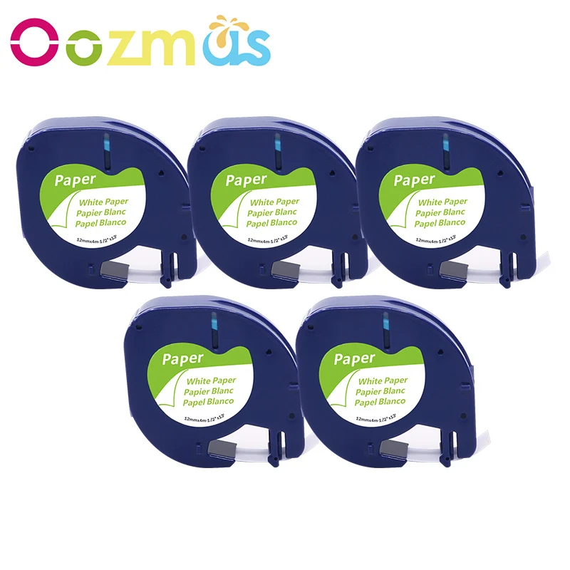 Oozmas 5 упаковок 12 мм совместимы с Dymo paper LT 91200 лента для этикеток черного и белого