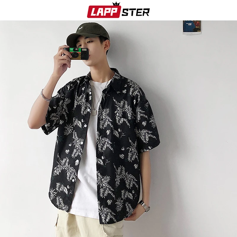 

LAPPSTER Men Summer Hawaiian Shirt Short Sleeve 2019 Summer Casual Funny Harajuku Korean Style Shirt Harajuku Beach Shirt Loose