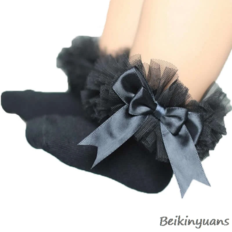 

Newborn Toddler Baby Girls Kids Princess Bowknot Lace Floral Short Socks Cotton Ruffle Frilly Trim Ankle Socks