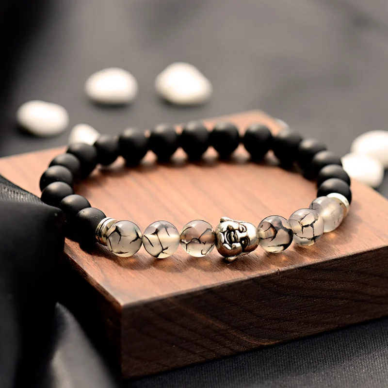 Fashion Buddhism Yoga Balance Bracelet Men Bileklik Black Matte Natural Stone Beads Bracelet For Women Braclet Jewelry AB216