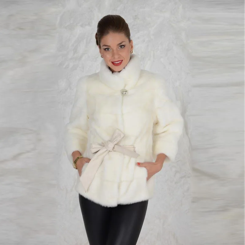 Autumn & Winter Outerwear Fur Jacket Mink Fur From Nature Fur Coat For Women Fashion Stand Collar With Leather Belt Warm 2018 Autumn & Winter Outerwear Fur Jacket Mink Fur From Nature Fur Coat For Women Fashion Stand Collar With Leather Belt Warm 2018