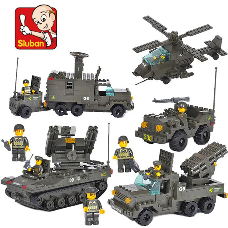 

Sluban 956Pcs Military Tank Building Blocks Enlighten Bricks Fighter Battle Army Troops 3D Construction Toys For Children