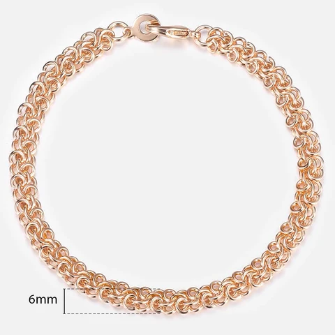 For Women 2mm Marina Stick Bead 585 Rose Gold Chain & Link Bracelet Elegant Simple Jewelry Gift 20cm