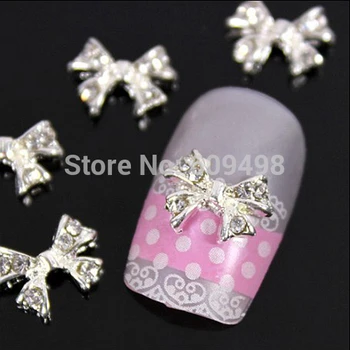 

50pcs/lot Nail Art Alloy Design Bling Bowknot Rhinestone Crystal Nail artist Supply DIY adornment