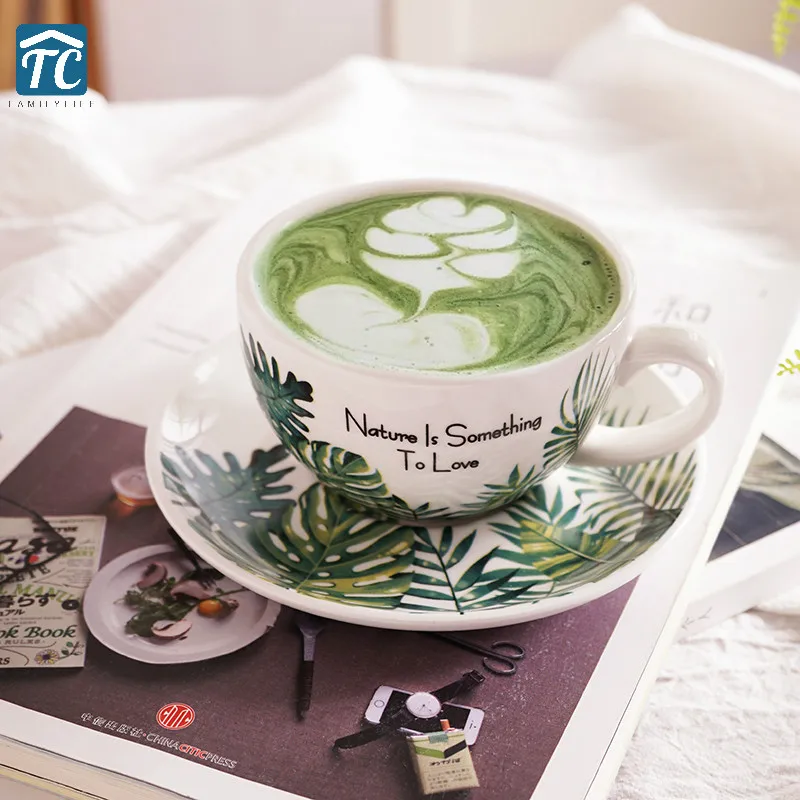 الشمال تنقش سحب زهرة القهوة كوب مجموعات يتوهم أكواب Coffeeware كبيرة الفم كابتشينو اتيه الصحون السيراميك المنزل المطبخ بار