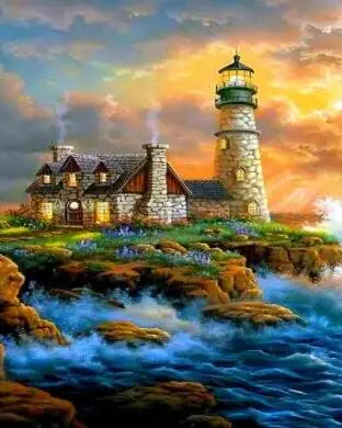 Full Square/Round Drill 5D DIY Diamond Painting "Sea lighthouse" 3D Embroidery Cross Stitch Mosaic child decoration Gifts YU443 - Color: Light Yellow