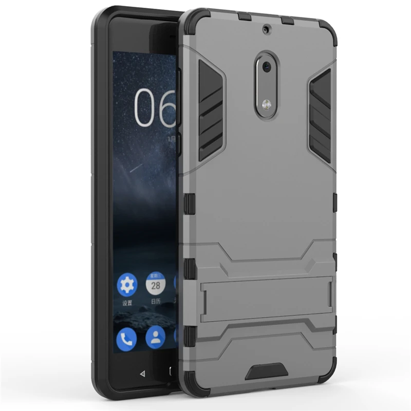2 in 1 Hard PC+Soft Silicone TPU Rugged Rubber Kickstand Case For Nokia 6 Six Matte Armor Shockproof Phone Holder Cover Shell (13)