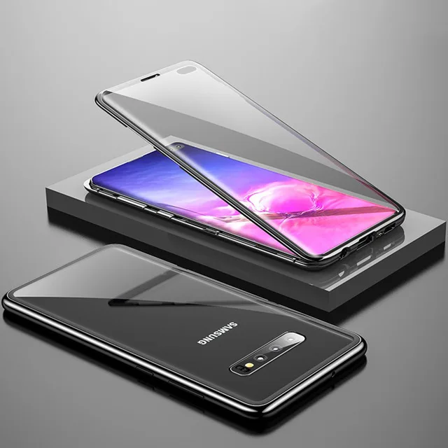 360 Защитная прочрачная Стекло магнитный металлический чехол для samsung Galaxy A70 A50 A40 A30 A10 A80 M10 M20 M30 A7 A9 A8 плюс крышка - Цвет: Black Frame