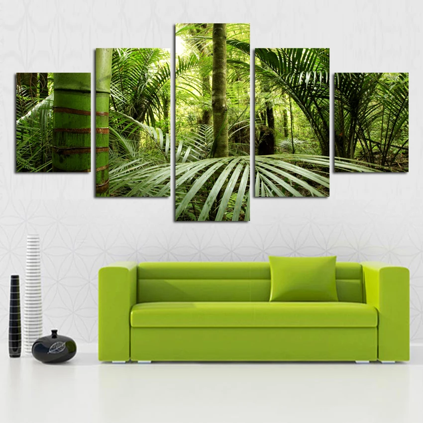 Modern-Decoration-Modular-Canvas-Pictures-5-Pieces-Nordic-Natural-Green-Forest-Scenery-Paintings-Wall-Art-Poster