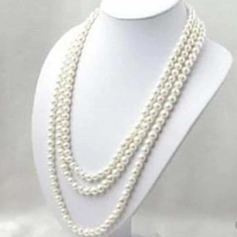 

New fashion 7-8mm natural white round pearl beads necklace for women weddings party long chain 80inch high grade jewelry YE2077