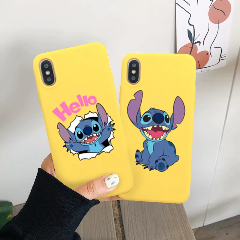 

JAMULAR Lovely Cartoon Stitch Phone Case For iPhone 7 XS MAX X XR 6 6s 8 Plus Silicone Soft TPU Yellow Back Cover For iPhone 6